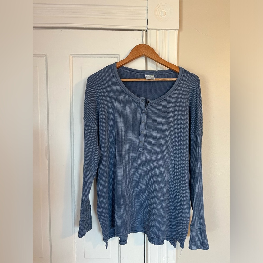 Aerie Offline Waffle Long Sleeve, Size L, Blue